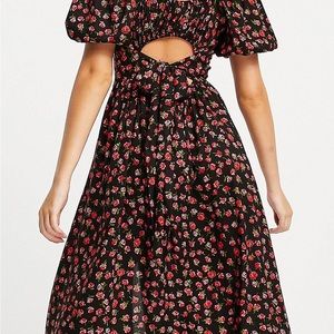 Miss Selfridge puff sleeve midi dress in rose print